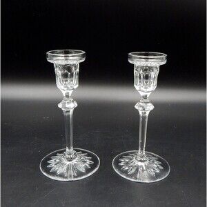 Rogaska Richmond Pattern Crystal Taper Candle Holder Pair Handmade Yugoslavia